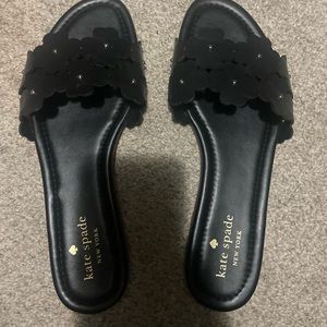 kate spade Black Floral Appliqué Slide Sandals